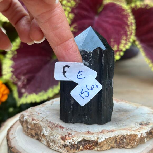 Black Tourmaline Polished Point w Rough Flat Base: 156g - Selection: E - Picture 8 of 8